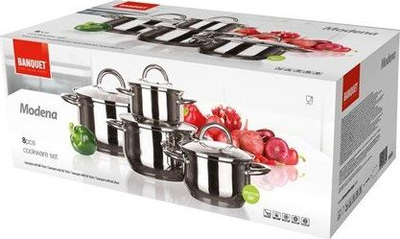 Set tenxheresh Banquet Modena, çelik inox, 8 copë, ngjyrë krom