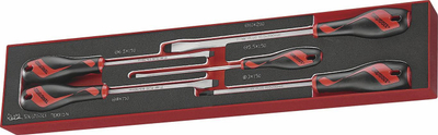 Set kaçavidash të drejta Teng Tools TEX915N, 5 copë, dorezë ergonomike, kuqezi