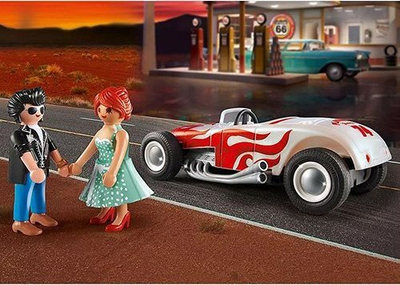 Set lodrash Playmobil Couple Car Games Vintage, me figurina, makinë retro, shumëngjyrësh