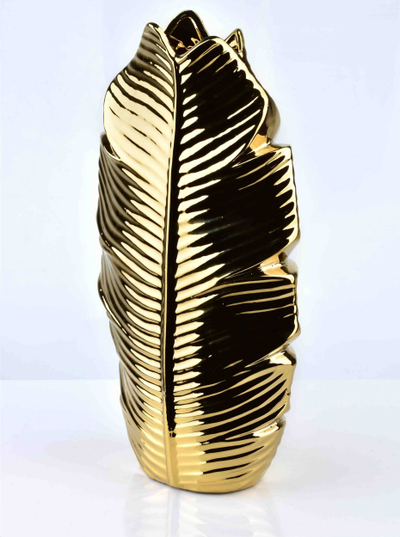 Vazo dekorative MONDEX Leaf Gold, 35cm, qeramike, ngjyrë ari