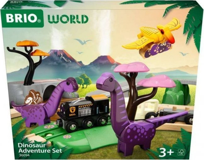 Set treni druri BRIO World Dinosaur Adventure, aksesorë hekurudhe, 3+ vjeç, shumëngjyrësh