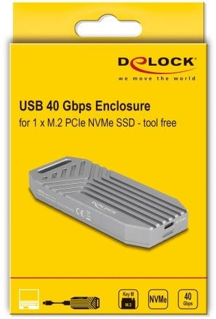 Kuti e jashtme SSD DeLOCK 42033, M.2 NVMe, USB Type-C 40 Gbit/s, gri