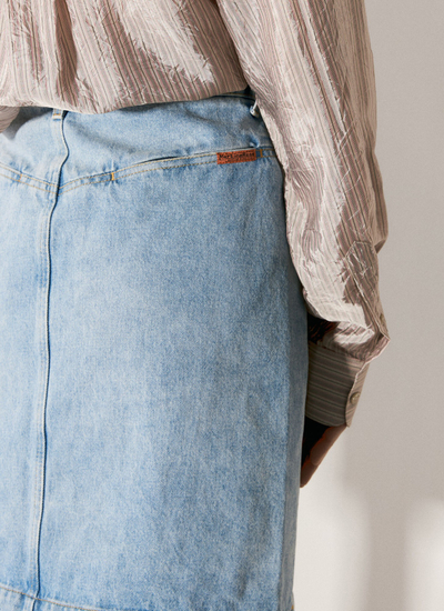 Fund xhinsi Martine Rose Denim Mini Skirt, bel i mesëm, xhepa me zinxhir, blu e çelët