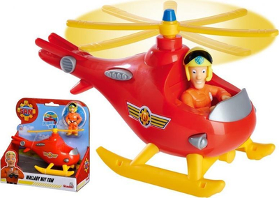 Lodër helikopter Fireman Sam Wallaby, me figurën e Tom Thomas, me drita dhe tinguj, i kuq
