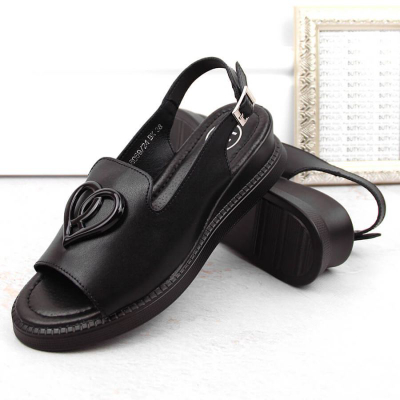 Женски сандали Filippo DS6069, кожа, со wedge потпетица, црни