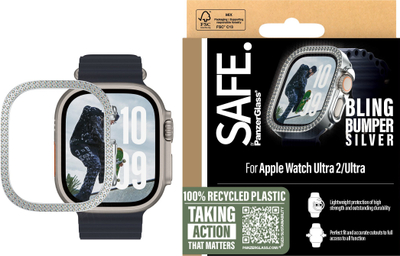 Kornizë mbrojtëse SAFE by PanzerGlass Bling Bumper, për Apple Watch Ultra 2 Ultra, TPU, argjendtë