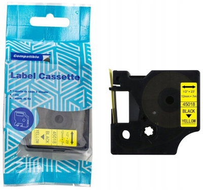 Shirit etiketuese DYMO D1 45018, 12mm x 7m, tekst i zi në të verdhë