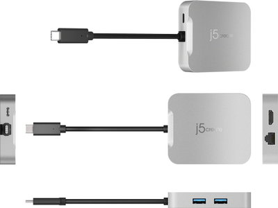 Adapter USB C j5create JCD391 4K60 Elite, PD 86W, plot porta, ngjyrë argjendtë