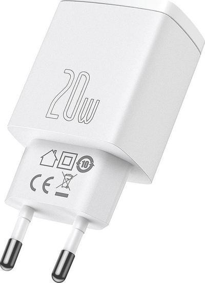 Karikues muri Baseus Compact Charger, 1x USB A, 1x USB C, 3A, i bardhë
