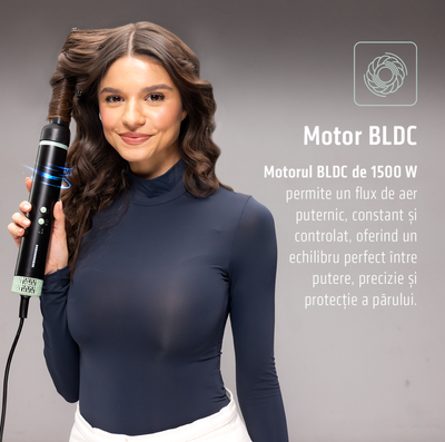 Furçë rrotulluese flokësh Heinner HAS-R15BLDC-BK4, motor BLDC, funksion ionizimi, e zezë
