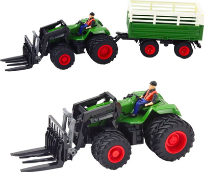 Lodër traktor agrikulturor me telekomandë RC, shkalla 1:24, rrota dopio, me rimorkio
