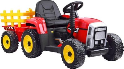 Traktor lodër elektrik me rimorkio, me telekomandë, me drita dhe zë, i kuq