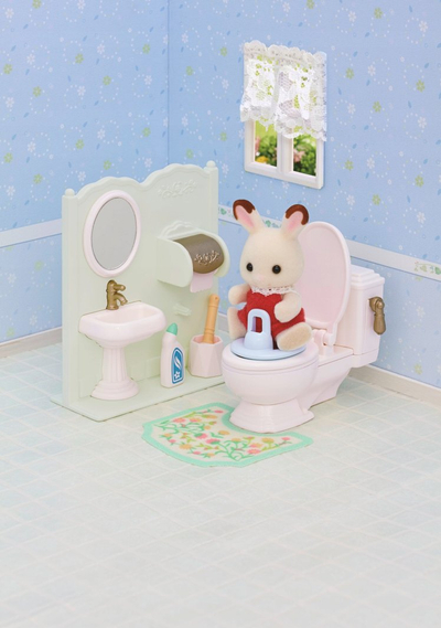 Set lodrash banjo Sylvanian Families Epoch 5740, me tualet, për figurina, shumëngjyrësh