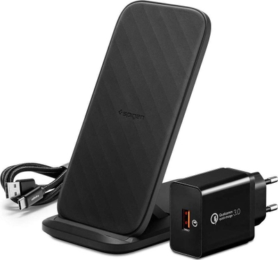 Karikues wireless Spigen, Qi, 15W, me stand, i zi