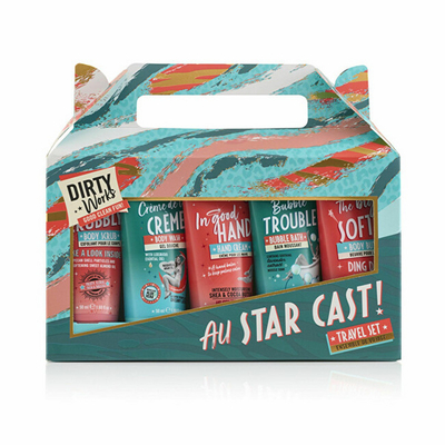 Set për kujdes të trupit Dirty Works Neroli, Jasmine & Rock rose, Xhel dushi 50 ml + Gjalpë trupi 50 ml + Skrab trupi 50 ml + Shkum? 50 ml + Krem duarsh 50 ml