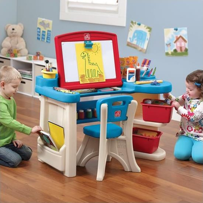 Детска уметничка маса Step2 Studio Art Desk, табла за цртање, со столче, повеќебојна