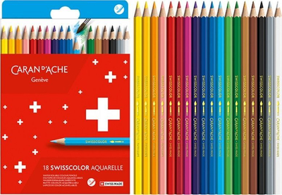 Set me lapsa me ngjyra Caran D'Ache Swisscolor, 18 copë, akuarel, shumëngjyrësh