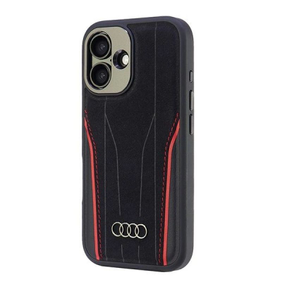 Kapak telefoni Audi nga lëkurë origjinale Hardcase, për iPhone 16 6.1", MagSafe, i zi me të kuqe