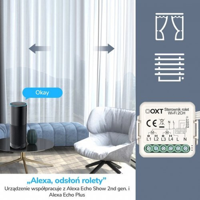 Modul i zgjuar për roleta Oxt Mini Smart Module Controller, 2 kanale, WiFi Tuya, i bardhë