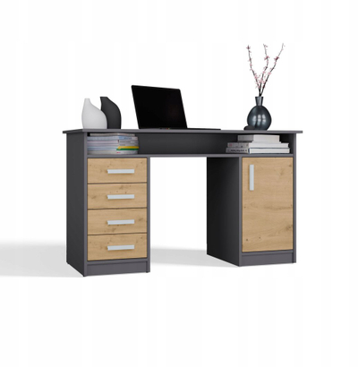 Shtrydhë tavoline Ada Desk Anthracite Oak Artisan, 125 cm, 4 sirtarë dhe dollap, antracit dhe dru lisi