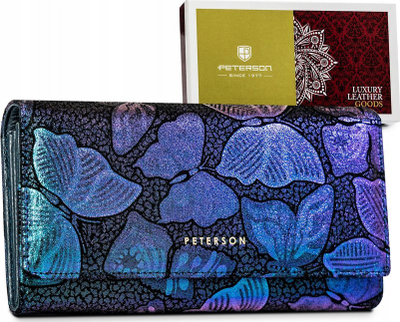 Portofol lëkure PETERSON PTN 42122, RFID, me flutura, blu vjollcë