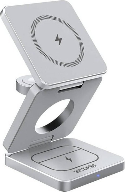 Безжичен полнач 3 во 1 BlitzWolf BW-IW30, MagSafe, 15W, сребрен