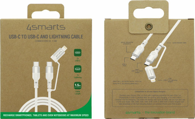Kabllo USB 4smarts Combo Cord CL, USB C në USB C edhe Lightning, 1.5 m, e bardhë