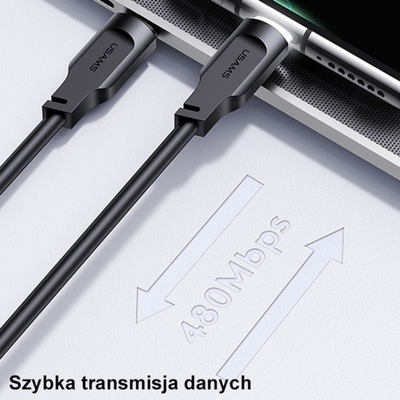 Kabllo USB Usams Lithe Series, USB C me USB C, 1.2 m, 100W, e zezë