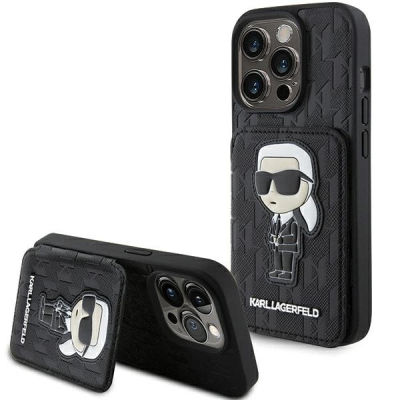 Kuti mbrojtëse Karl Lagerfeld KLHCP15LSAKKNSCK, iPhone 15 Pro 6.1", me xhepa kartash, e zezë