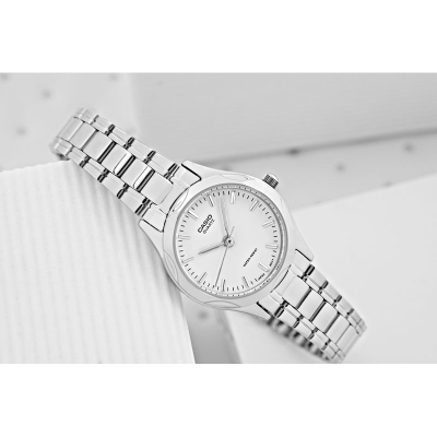 Orë dore Casio LTP-1275D-7A, për femra, çelik inox, me kornizë argjendi