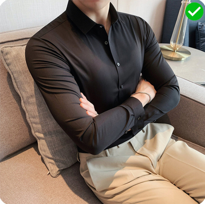 Këmishë për burra slim fit, elastike, me mëngë të gjata, e zezë
