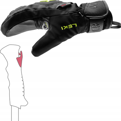 Doreza ski Leki WCR C-Tech 3D Mittens Kids, për kalamaj, madhësia 8, të zeza me neon të verdhë