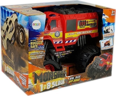 Kamion zjarrfikës lodër Leantoys Monster, me telekomandë, shkallë 1:8, i kuq
