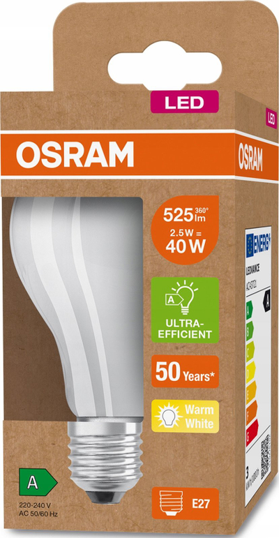 Llampë LED Osram Classic A 2.2W, 830 dritë e ngrohtë, E27, e bardhë e mjegullt
