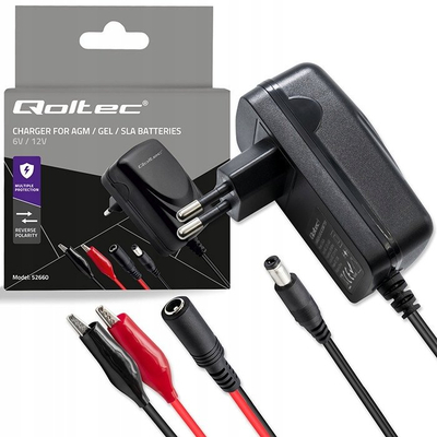 Karikues Qoltec për akumulatorë, 6V/12V, 6W, i zi