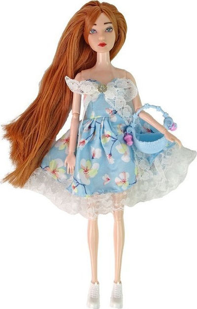 Kukullë Emily Spring Baby Doll, flokë të kuqe, fustan me lule, e kaltër