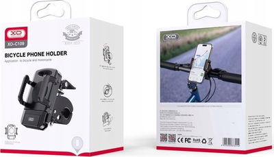 Mbajtëse telefoni XO C109 për timon biçiklete e motorri, rrotullim 360°, për 4–6.9\", e zezë
