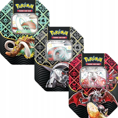 Kuti kartash Pokémon TCG Paldean Fates Tin, Scarlet and Violet 4.5, 4 booster packs, shumëngjyrëshe