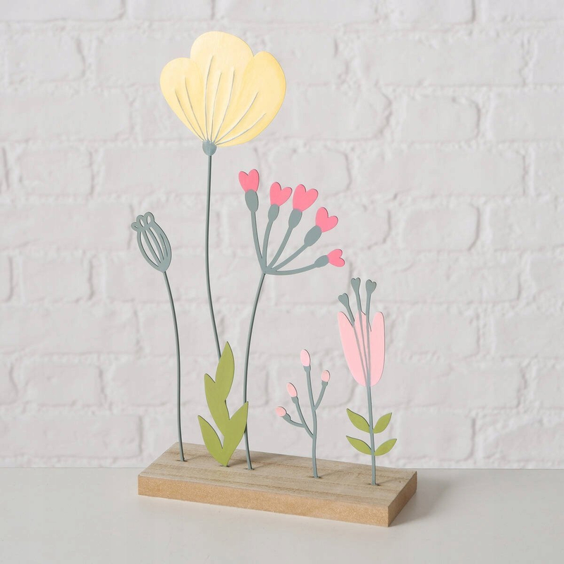 Dekor tavoline FLORINA Field Flowers, metal dhe dru, 28cm, shumëngjyrësh