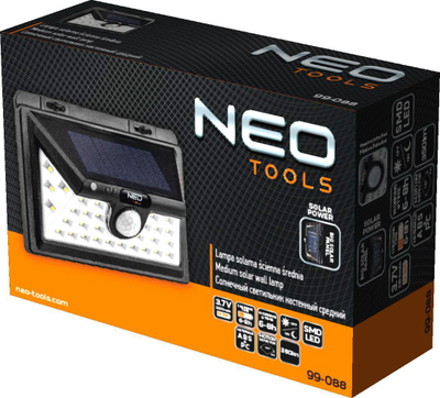 Lampë muri me diell NEO Tools, LED SMD 350 lm, me sensor lëvizje, ngjyrë e zezë
