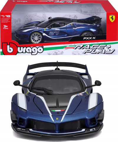 Makina model Bburago Ferrari R&amp;P FXX K EVO, 1:18, numri 27, e kaltër