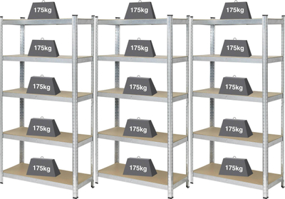 Raft metalik Basetech BT 1897698, me 3 kate, mban deri 175 kg, 90 x 180 x 40 cm, ngjyrë argjend
