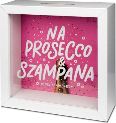 Kuti kursimi Mini Home “Po kursej për Prosecco edhe Shampanjë”, 15x15cm, MDF me xham, e bardhë