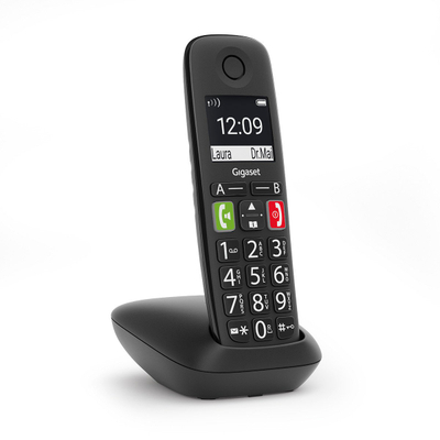 Telefon pa tela Gigaset E290, identifikim i thirrësit, taste të mëdha, i zi