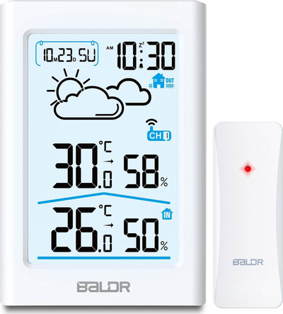 Stacion moti wireless Hygrometer Sensor, ekran LCD, matje temperaturë dhe lagështie, i bardhë