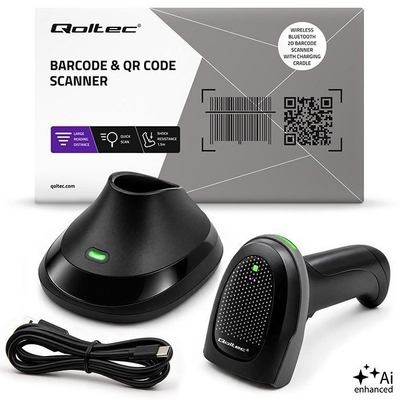 Lexues barkodesh Qoltec 52753, wireless Bluetooth, 1D 2D, i zi