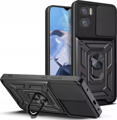 Kapak telefoni Tech-Protect Camshield Pro për Motorola Moto E22 / E22i, me unazë mbajtëse 360°, me slajder për me mbrojt kamerën, ngjyrë e zezë