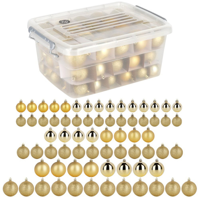 Set dekorime pemë Slowmoose, 70 bombka plastike, 4/5/6 cm, ngjyrë ari
