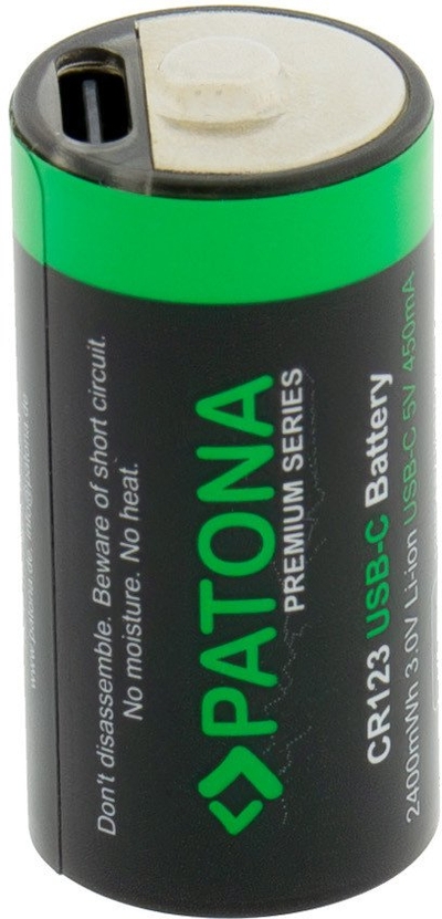 Bateri të rikarikueshme Patona Premium CR123A, set me 4 copë, 2400mWh 3.0V, me kabllo USB-C