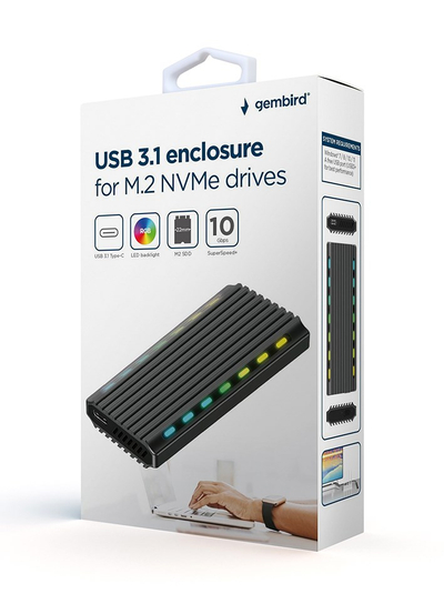 Kuti e jashtme Gembird EE2280 U3C 03, M.2 SSD, USB 3.1 Type C, alumini, e zezë